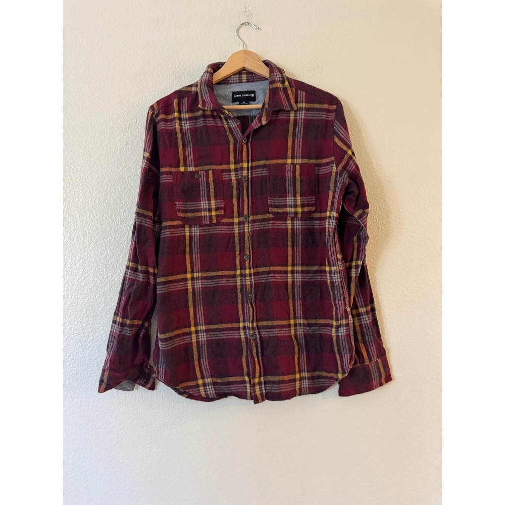 Ocean Current Flannel Shirt Plaid Long Sleeve Button Down Size M Burgundy